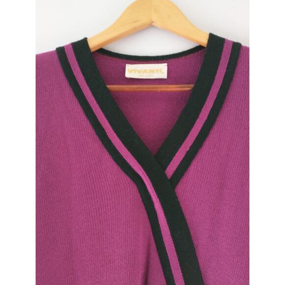Vintage Vivanti Women's Sweater Wrap Style Purple Black Sz 16 Reto - Picture 12 of 16
